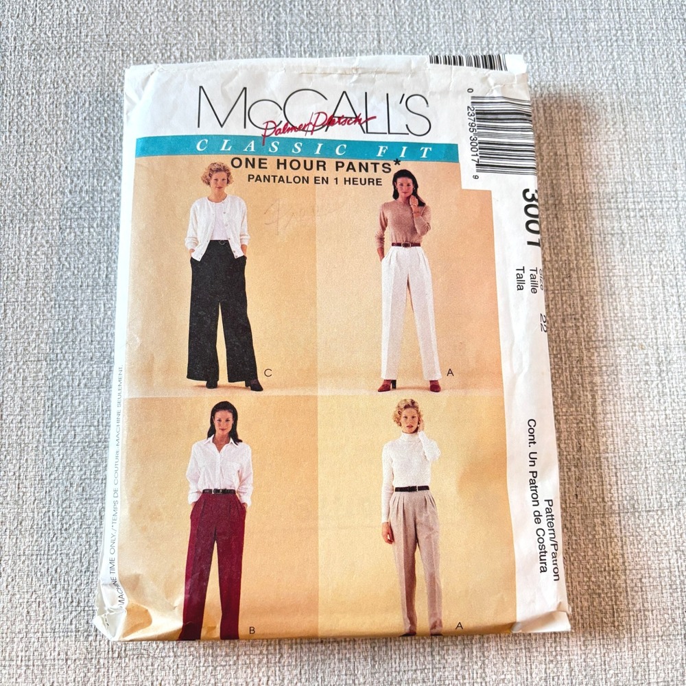 McCall's 3001 Palmer Classic 1-Hr Pants Minimalist Chic Capsule Basic Complete